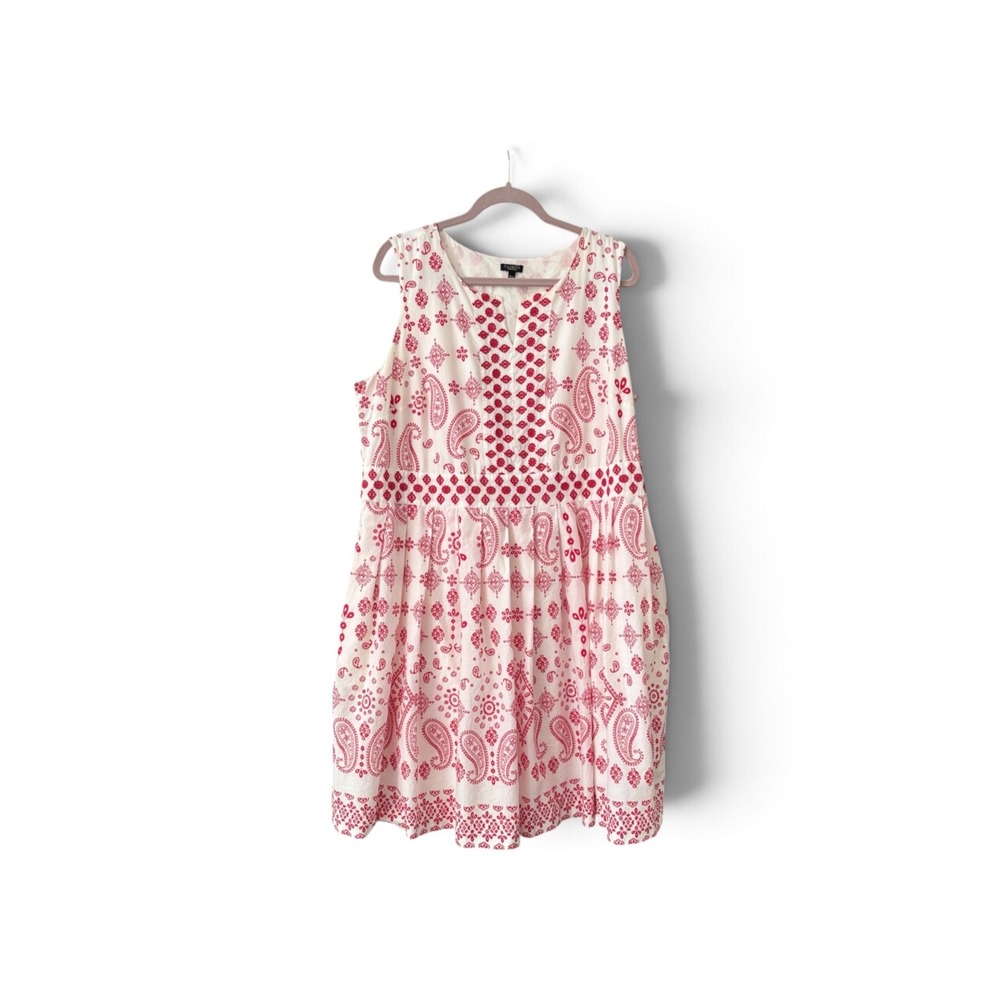 Talbots Woman Petites 18WP Red White Bandana Paisley Embroidered Cotton Dress